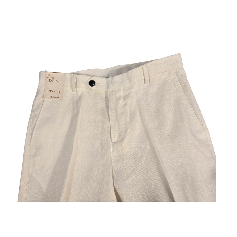 Caribbean Isle Sands Linen White Dress Pants Mens 38x30 Flat Front S5PC721